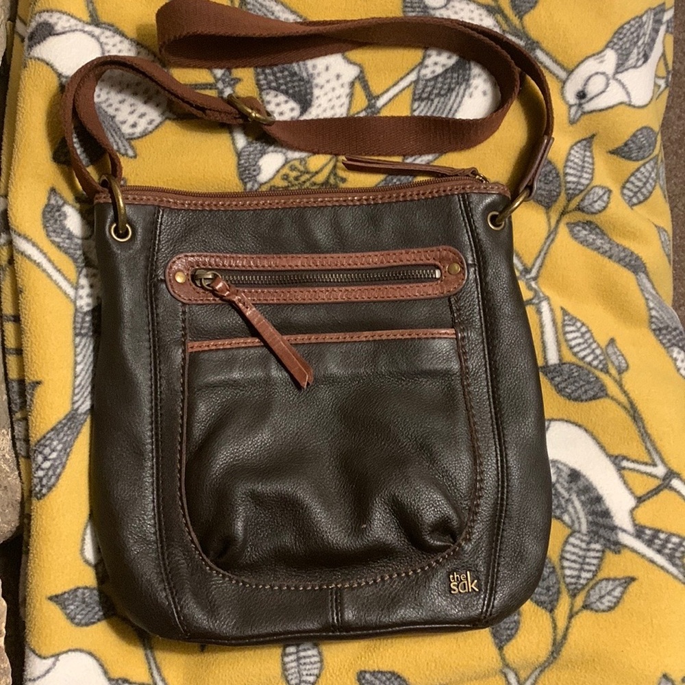 The Sak Laurel Dark Brown Pebbled Leather Adjustable Crossbody Bag